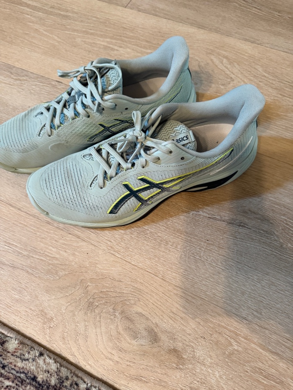 Asics Light Gray Mesh Sneakers with Yellow Accent